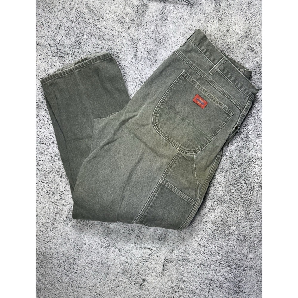 Vtg Dickies Pants 34x32 Moss Green Carpenter Canvas Dungaree‎ Baggy Y2K Distress